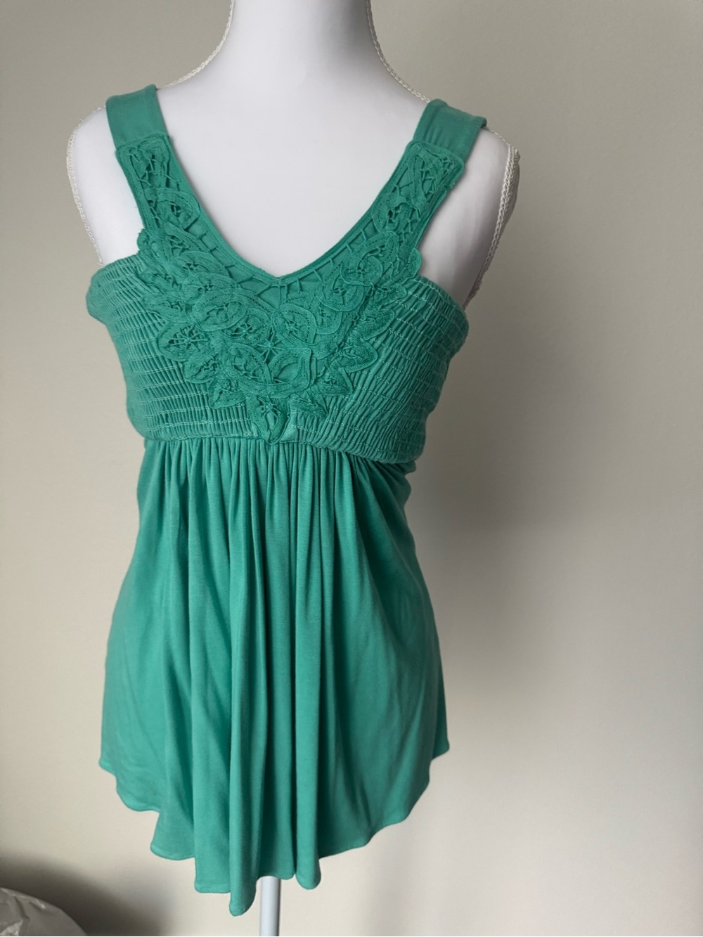 NWT vintage Y2K Teal aqua  Green Crochet-Front tank top Sky size small
